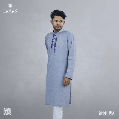 Classic Blue Cotton Panjabi – J186