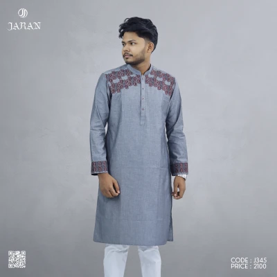 Steel Grey Embroidered Panjabi – J345