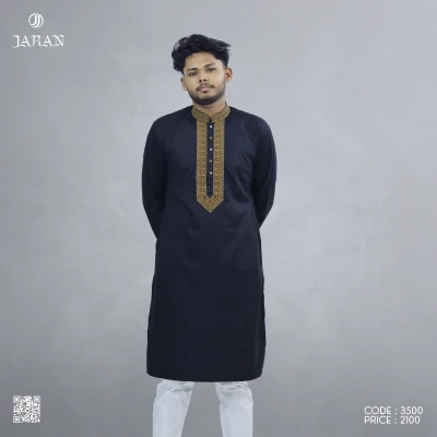 Midnight Black Embroidered Panjabi – J355 secondary