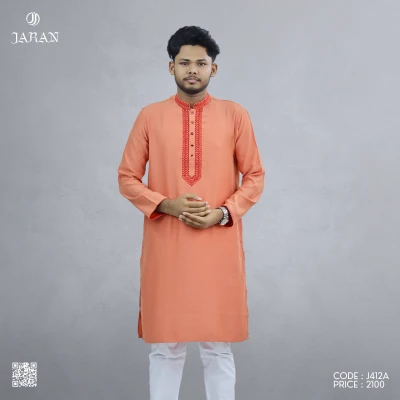 Warm Peach Embroidered Panjabi – J412A