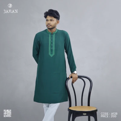Bottle Green Embroidered Panjabi – J412B