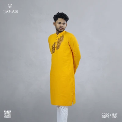 Sunlit Yellow Panjabi with Artistic Embroidery – J387 secondary