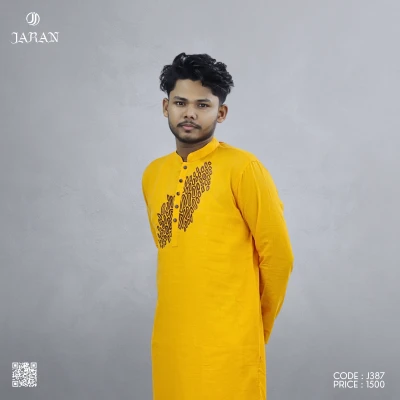 Sunlit Yellow Panjabi with Artistic Embroidery – J387