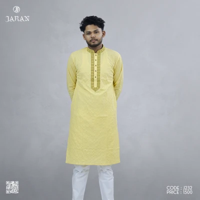 Sunshine Yellow Panjabi with Intricate Golden Detailing – J232