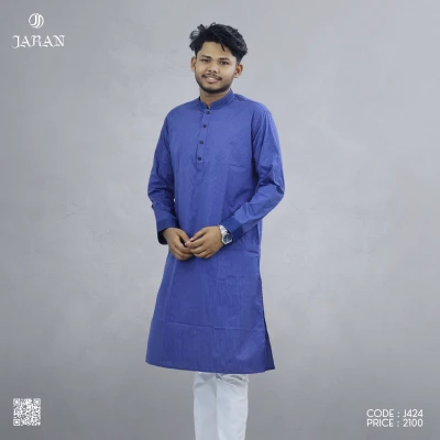 Royal Blue Panjabi with Textured Detailing – J424