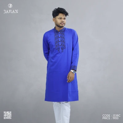 Royal Blue Panjabi with Black Embroidery – J338C