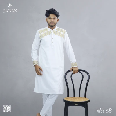 Classic White Embroidered Panjabi – J345A