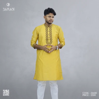 Mustard Yellow Embroidered Panjabi – J360D