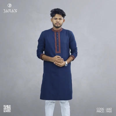 Navy Blue Panjabi with Maroon Embroidery – J442