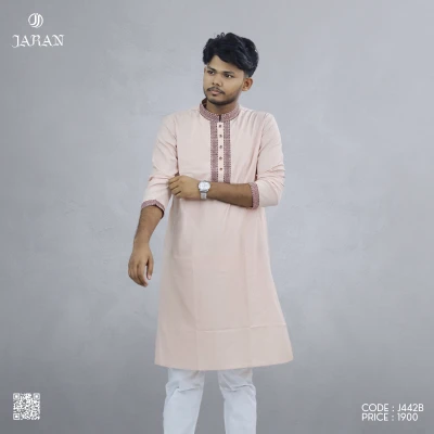 Light Pink Panjabi with Maroon Embroidery – J442B