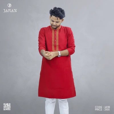 Deep Red Embroidered Panjabi – J411B
