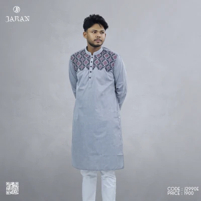 Grey Panjabi with Maroon-Black Embroidery – J2990E