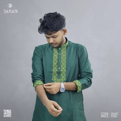 Emerald Green Embroidered Panjabi – J360C