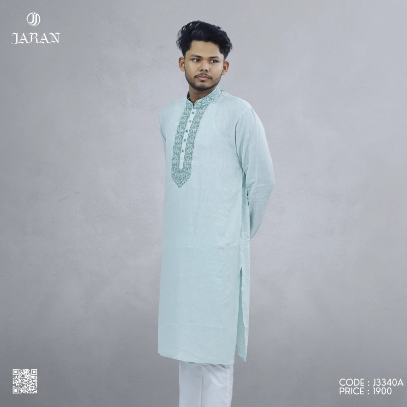 Sky Blue Panjabi with Elegant Front Embroidery – J3340A