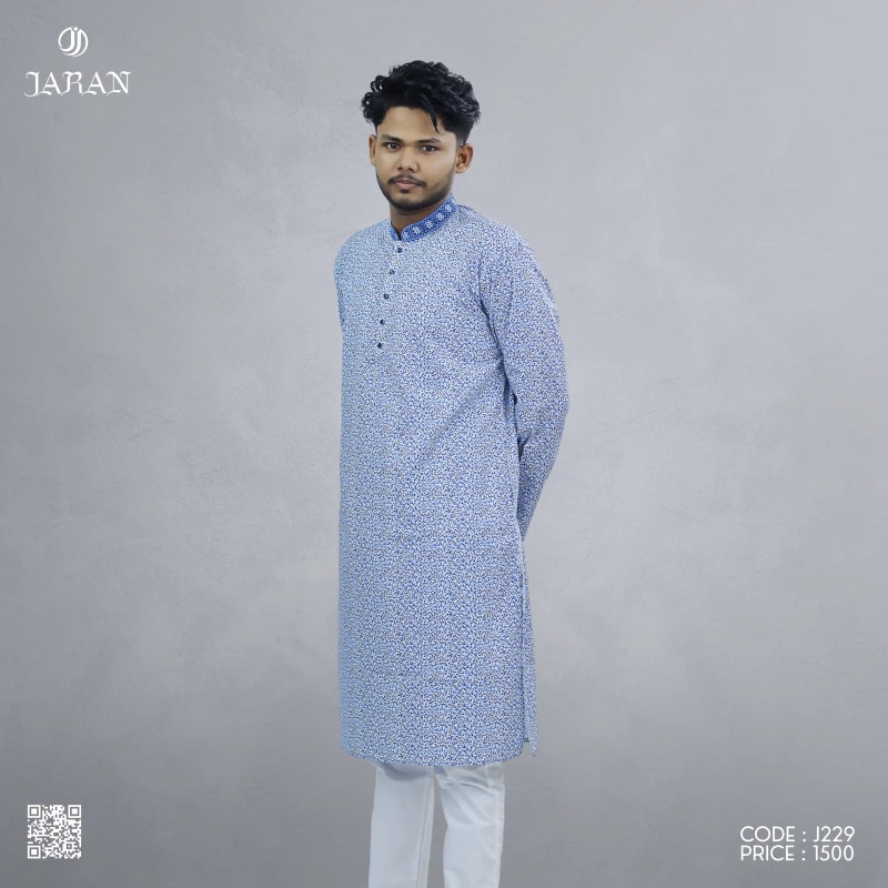 Blue Printed Casual Panjabi – J229