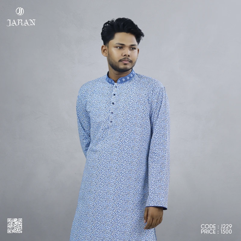 Blue Printed Casual Panjabi – J229