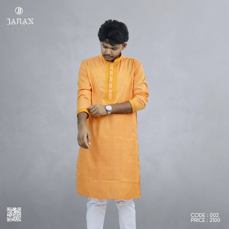 Bright Orange Jacquard Panjabi – Code 002