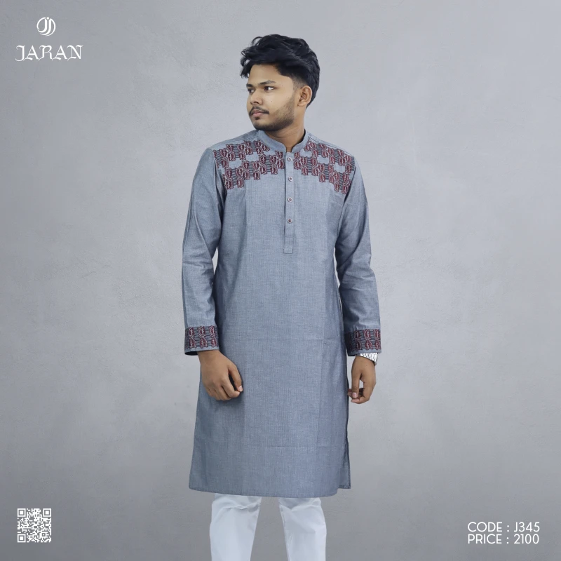 Steel Grey Embroidered Panjabi – J345