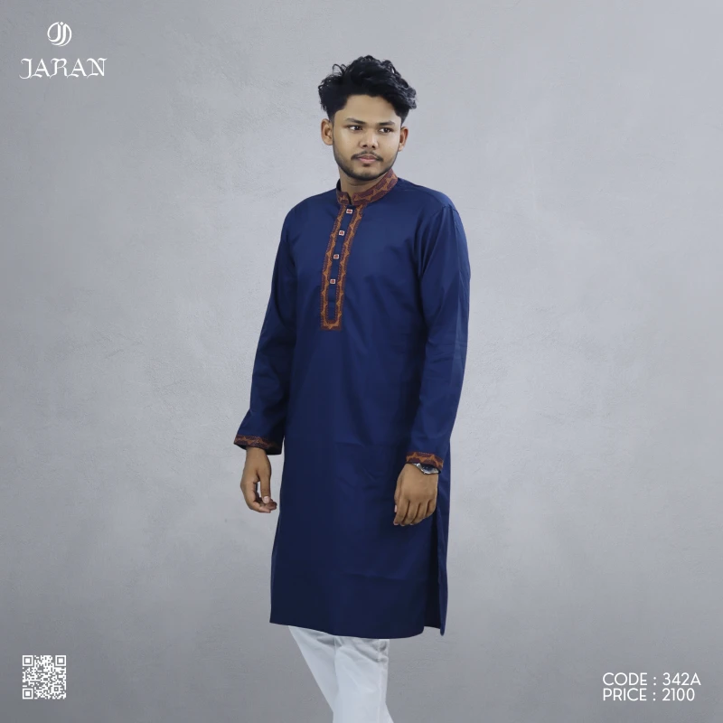 Navy Blue Panjabi with Maroon Embroidery – J342A