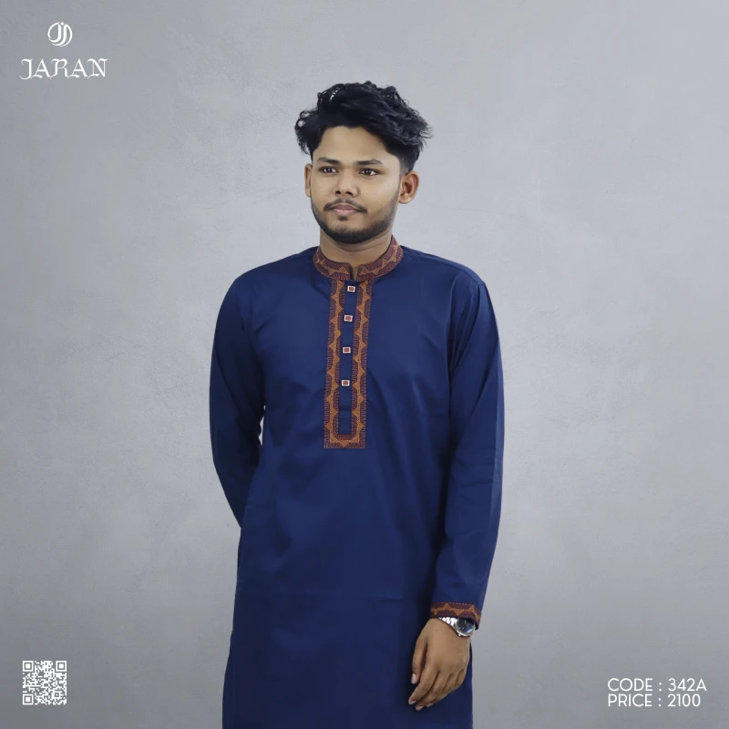 Navy Blue Panjabi with Maroon Embroidery – J342A