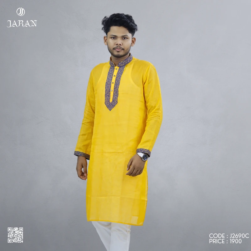 Golden Yellow Embroidered Panjabi – J2690C