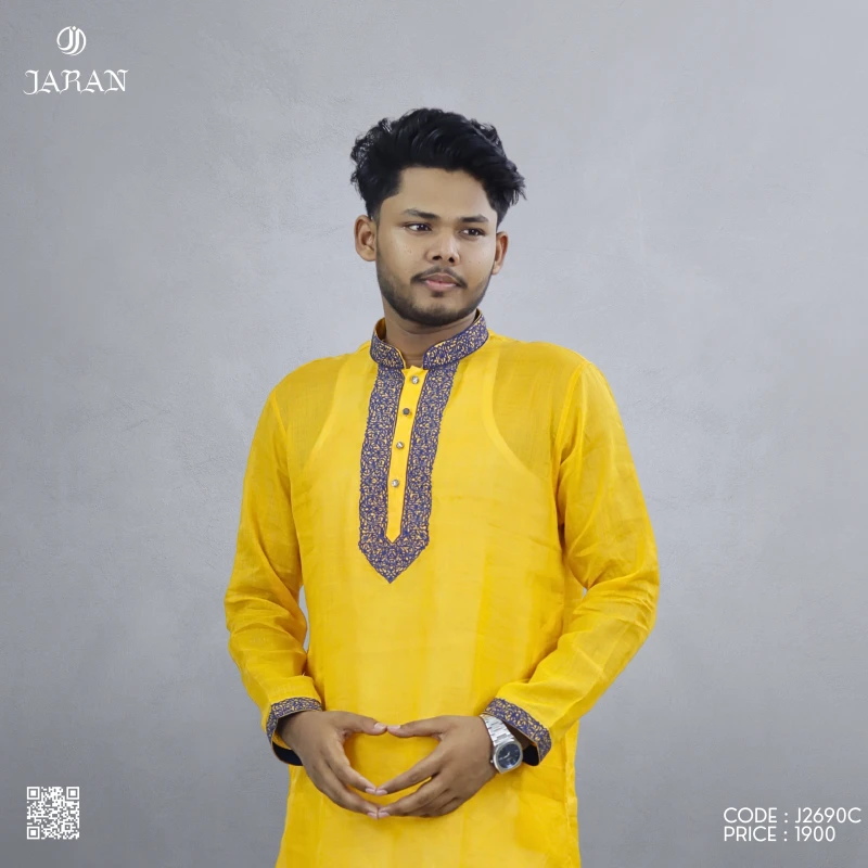 Golden Yellow Embroidered Panjabi – J2690C