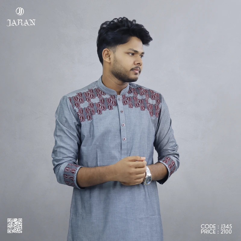 Steel Grey Embroidered Panjabi – J345