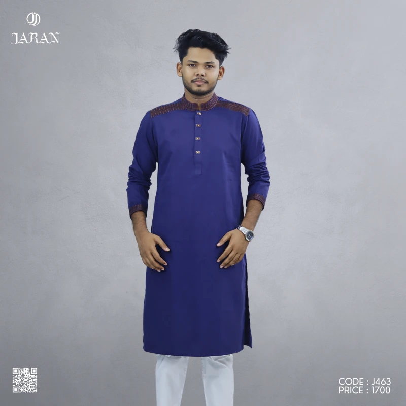 Royal Blue Panjabi with Rust Accent Stitching – J463
