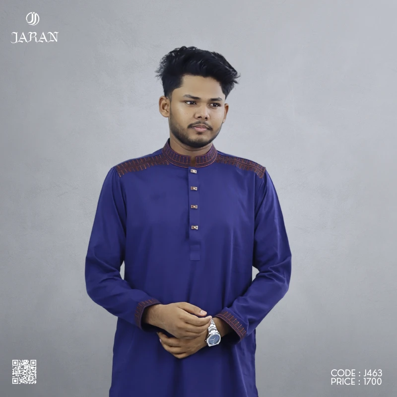 Royal Blue Panjabi with Rust Accent Stitching – J463