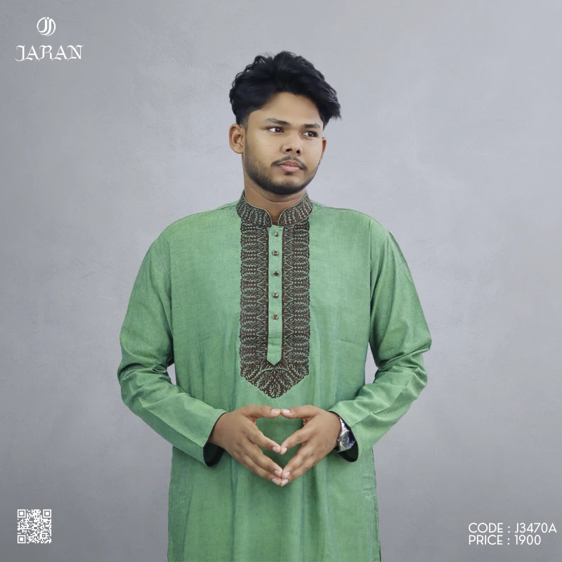 Moss Green Embroidered Panjabi – J3470A