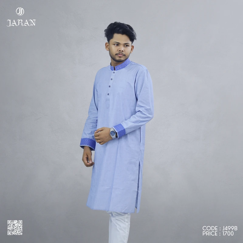 Light Blue Panjabi with Royal Blue Contrast – J499B