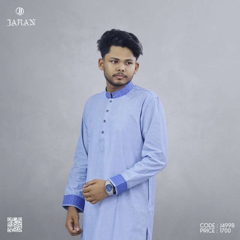 Light Blue Panjabi with Royal Blue Contrast – J499B