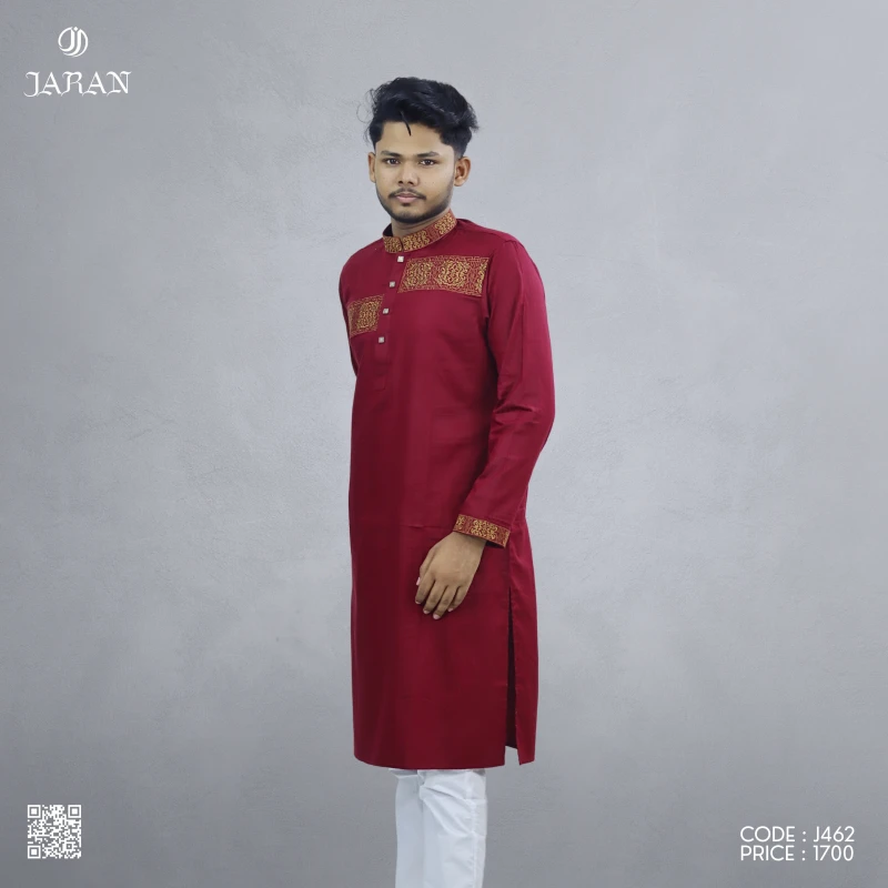 Regal Maroon Panjabi with Traditional Gold Motif – J462