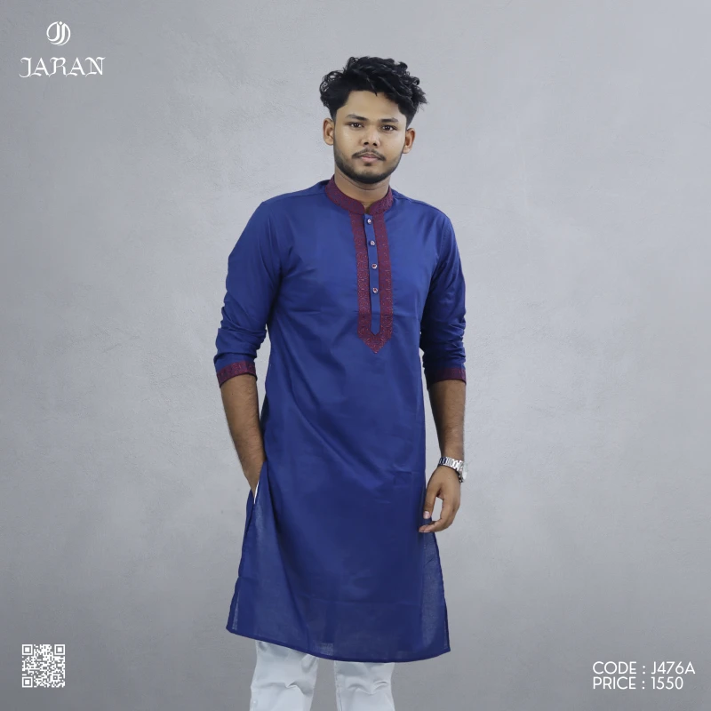 Royal Blue Panjabi with Maroon Embroidery – J476A