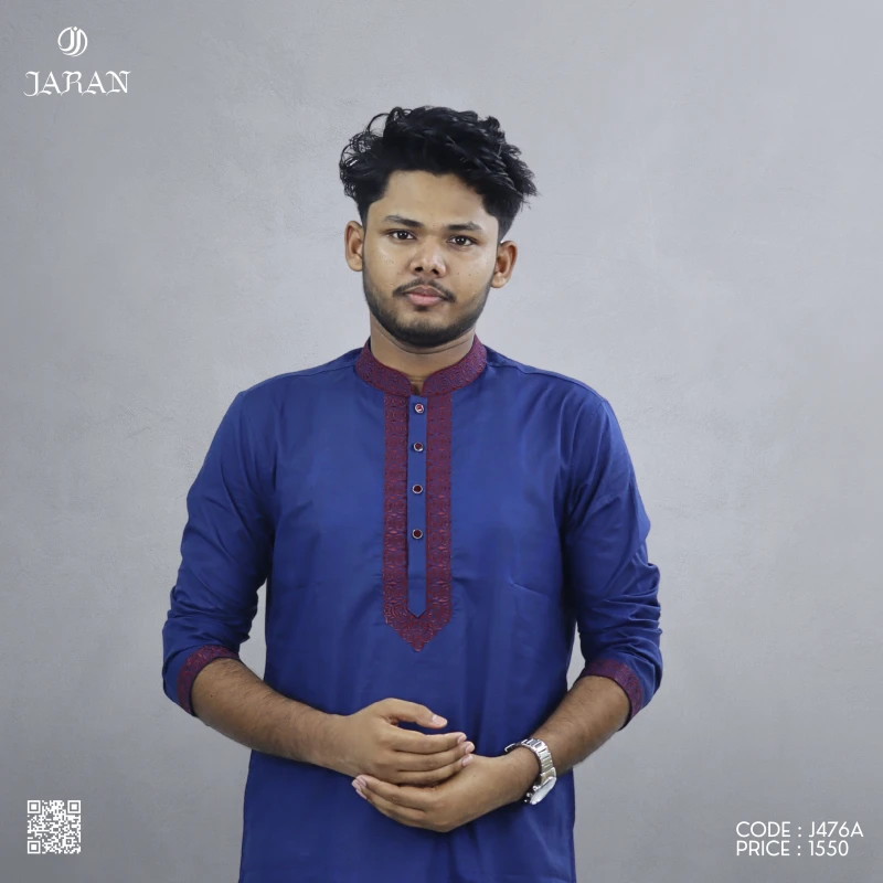 Royal Blue Panjabi with Maroon Embroidery – J476A
