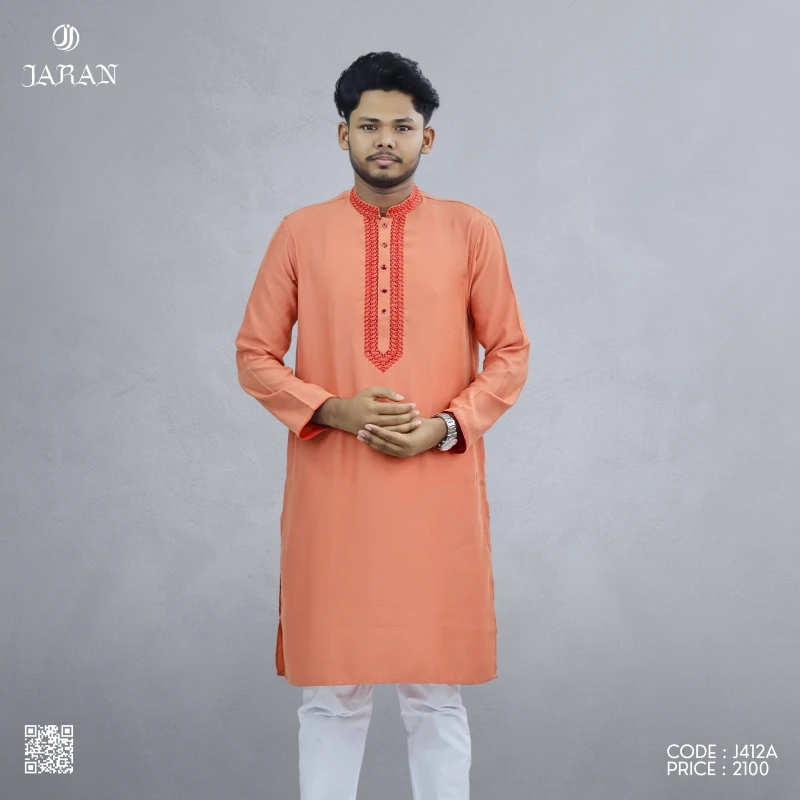 Warm Peach Embroidered Panjabi – J412A