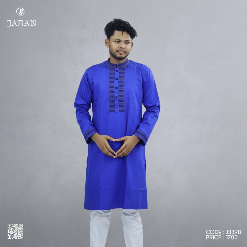 Royal Blue Panjabi with Geometric Embroidery – J339B