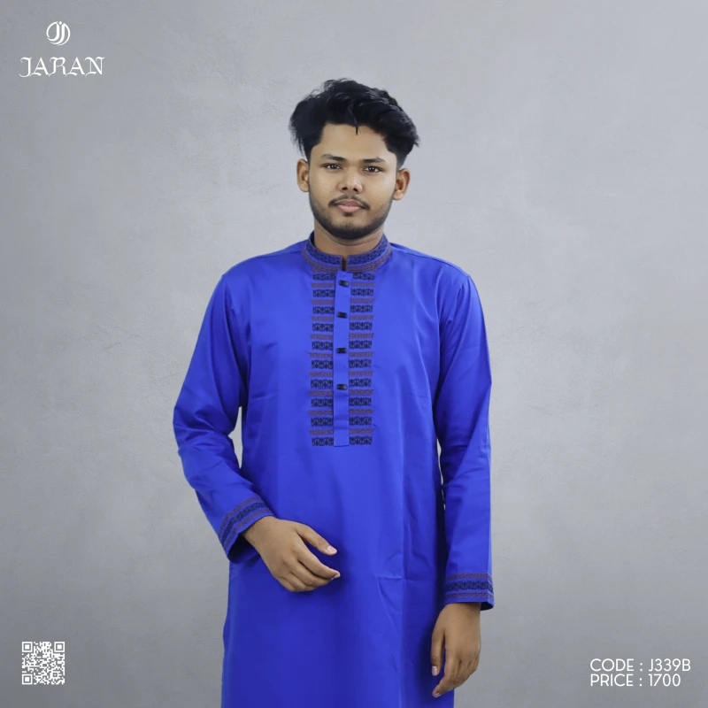 Royal Blue Panjabi with Geometric Embroidery – J339B