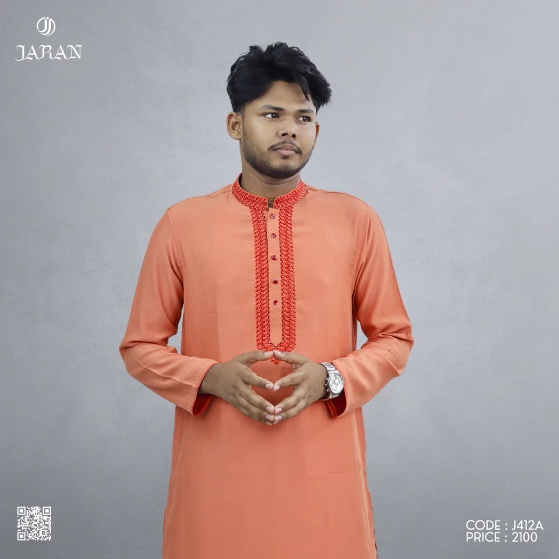Warm Peach Embroidered Panjabi – J412A