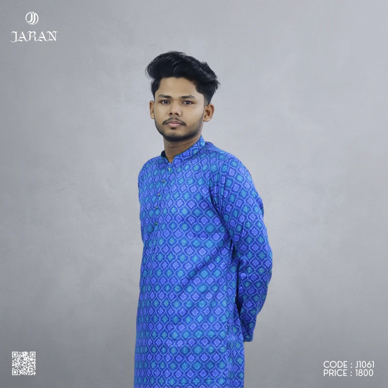 Royal Blue All-Over Printed Panjabi – J1061