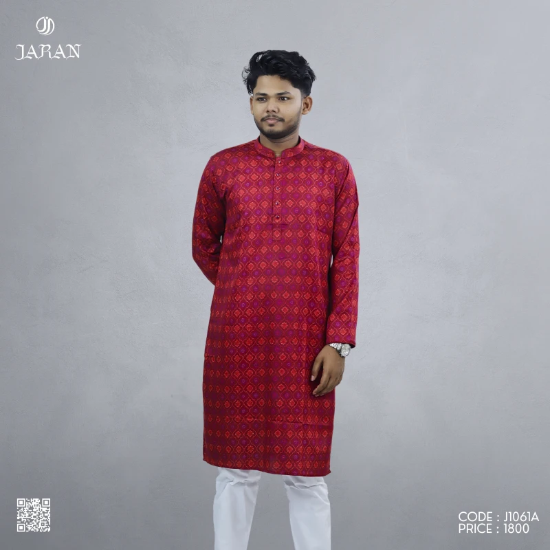 Royal Red Printed Panjabi – J1061A