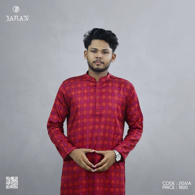 Royal Red Printed Panjabi – J1061A