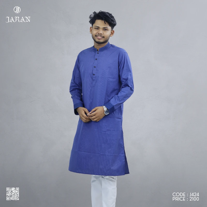 Royal Blue Panjabi with Textured Detailing – J424