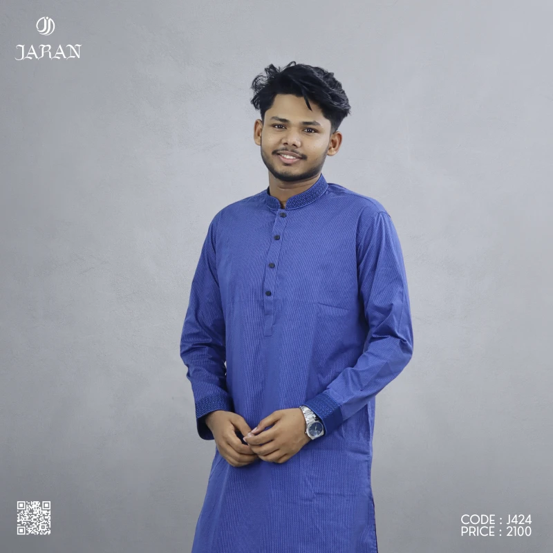 Royal Blue Panjabi with Textured Detailing – J424