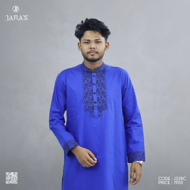 Royal Blue Panjabi with Black Embroidery – J338C