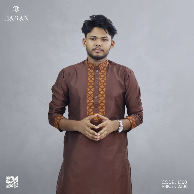 Chocolate Brown Embroidered Panjabi – J360