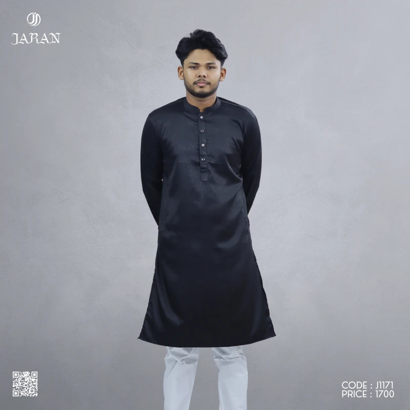 Premium Black Glossy Panjabi – J1171