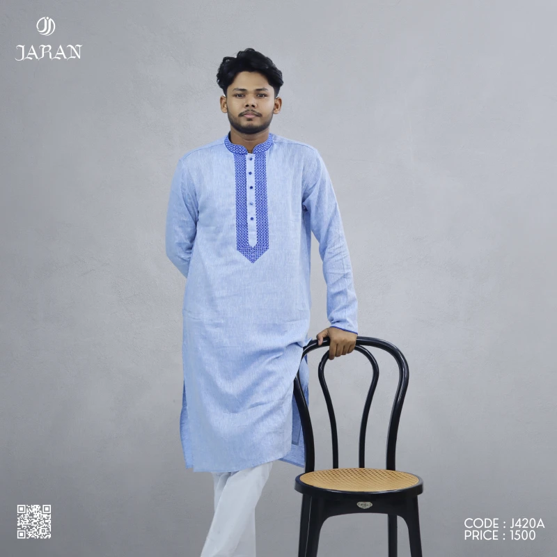 Classic Sky Blue Embroidered Panjabi – J420A