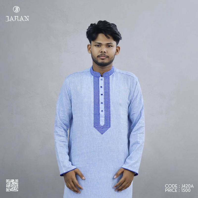 Classic Sky Blue Embroidered Panjabi – J420A