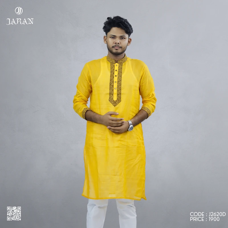 Bright Yellow Embroidered Panjabi – J2620D